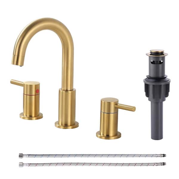 8 in. Widespread Double Handle Bathroom Faucet with Pop-Up Drain in Gold