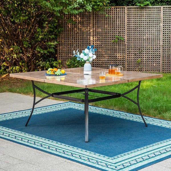 PHI VILLA Black Slat Wood Finish Square Metal Patio Outdoor Dining