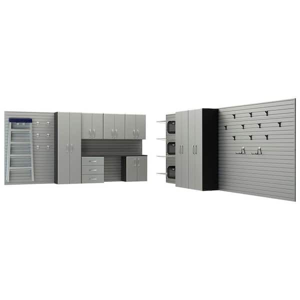 Flow Wall 9-Piece Composite Wall Mounted Garage Storage System in Silver (336 in. W x 72 in. H x 17 in. D)