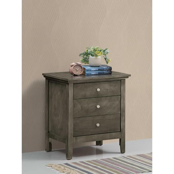 AndMakers Hammond 3-Drawer Gray Nightstand (26 in. H x 24 in. W x 18 in. D)
