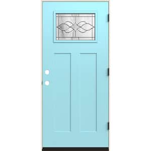 36 in. x 80 in. Left-Hand 1/4 Lite Craftsman Carillon Decorative Glass Caribbean Blue Fiberglass Prehung Front Door
