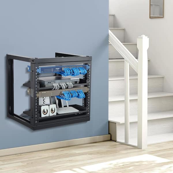 9U Wall Mount Rack Household Shelving Unit Open Frame Server Network Rack with Cage Nuts Screws, Carbon Steel 1 Tier