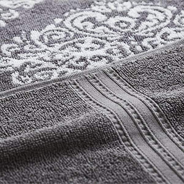 Luxury 6pc Navy Blue & Grey Paisley Cotton Jacquard Bath Towel Set