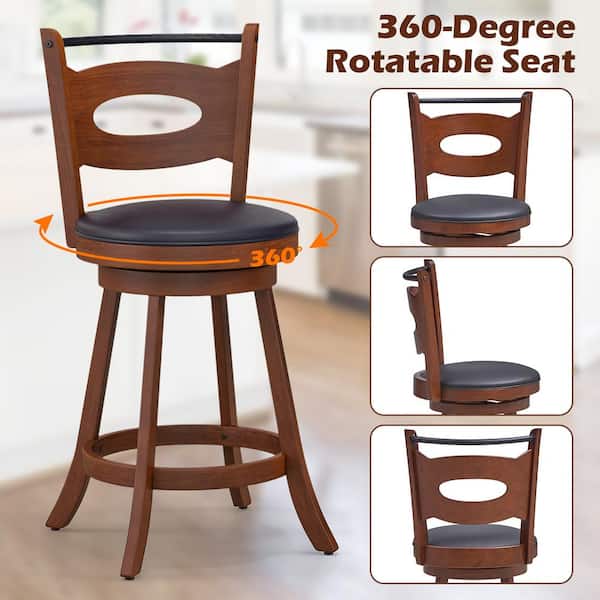 Costway 24 in. Brown High Back Rubber Wood Counter Stool