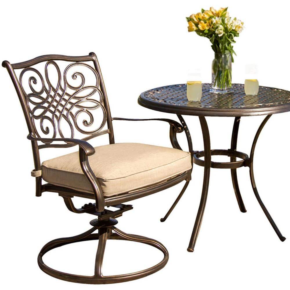 Natural Oat Aluminum 3-Piece Bistro Set with Cushions