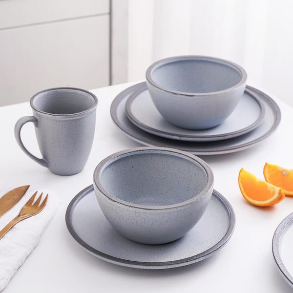 Stone Lain Grao Stoneware 16-Piece Dinnerware Set, Grey