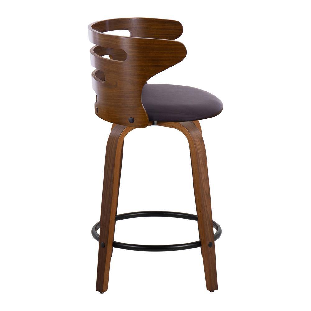 Walnut and Black Swivel Counter Stools with Bent Wood Back