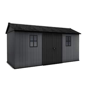 Newton Plus 7.5 ft. W x 15 ft. D Durable Resin Plastic Storage Shed with Floor Graphite 118 sq. ft.