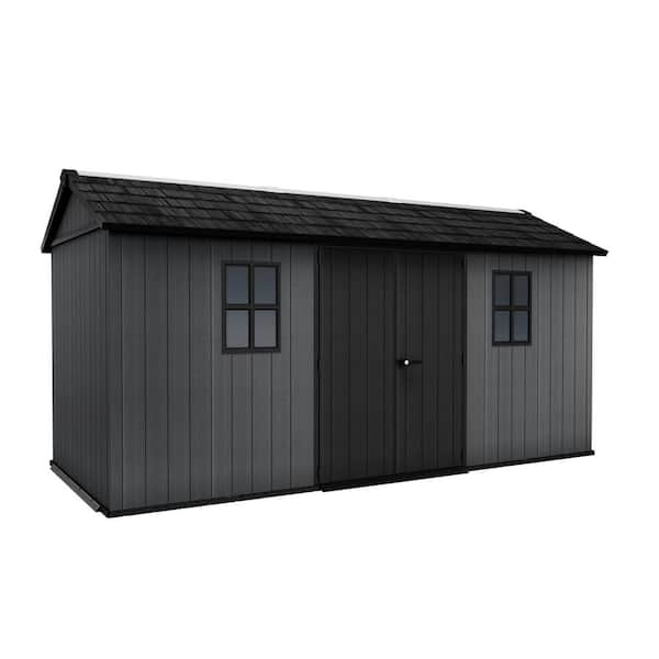 Newton Plus 7.5 ft. W x 15 ft. D Durable Resin Plastic Storage Shed with Floor Graphite 118 sq. ft.