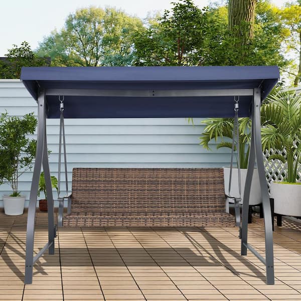 Aoodor 3-Seat Metal Patio Swing with Plastic Rattan Wicker