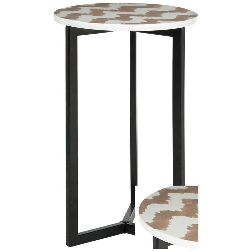Zaira Round Warm Grey and White Metal End Table