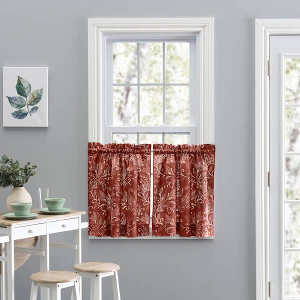 Ellis Curtain Brick Leaf Rod Pocket Room Darkening Curtain - 56 in. W x 36 in. L (Set of 2)