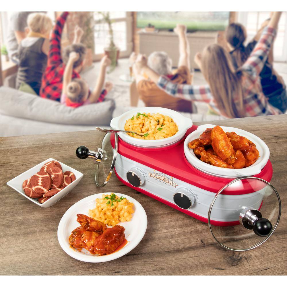 Red and White Stainless Steel Dual Section Slow Cooker