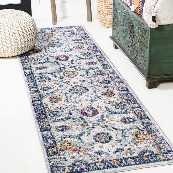 JONATHAN Y Izil Light Gray/Blue 2 ft. x 8 ft. Modern Persian Area Rug