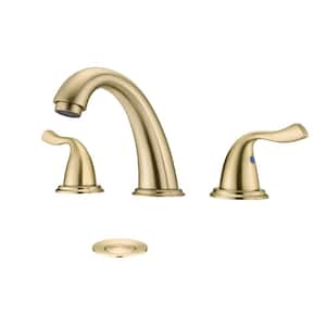 ABA deck-mount 8 in. Widespread Double Handle Bathroom Faucet Drain Kit Included in Brushed Gold (1-Pack)