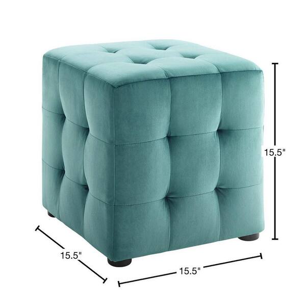 MODWAY Contour Teal Tufted Button Cube Performance Velvet Ottoman  