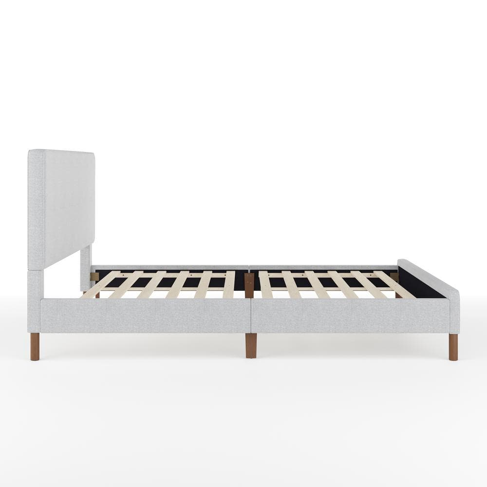 Gray Queen Upholstered Platform Bed with Linen Headboard