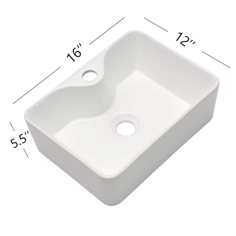 16" x 12" White Ceramic Rectangular Bathroom Vessel Sink