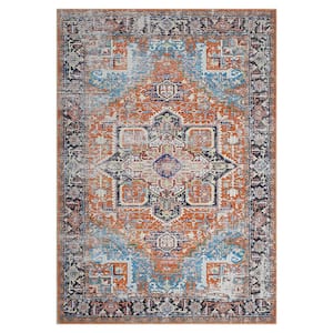 Orange 8 ft. x 10 ft. Persian Stain Resistant Floral Print Area Rug