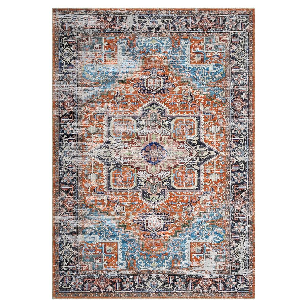Orange 4 ft. x 6 ft. Persian Stain Resistant Floral Print Area Rug price history on PriceWatchPro