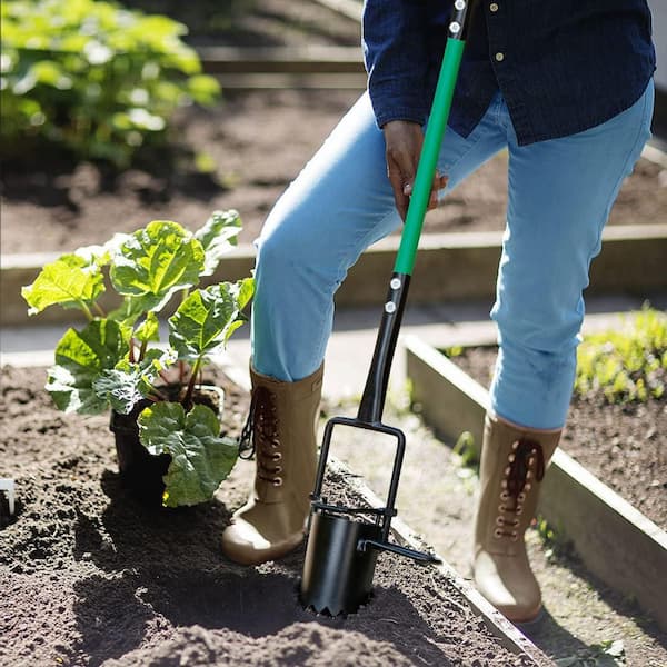 5-in-1 Bulb Planter Tool and Sod Plugger with Long Handle Serrated Base