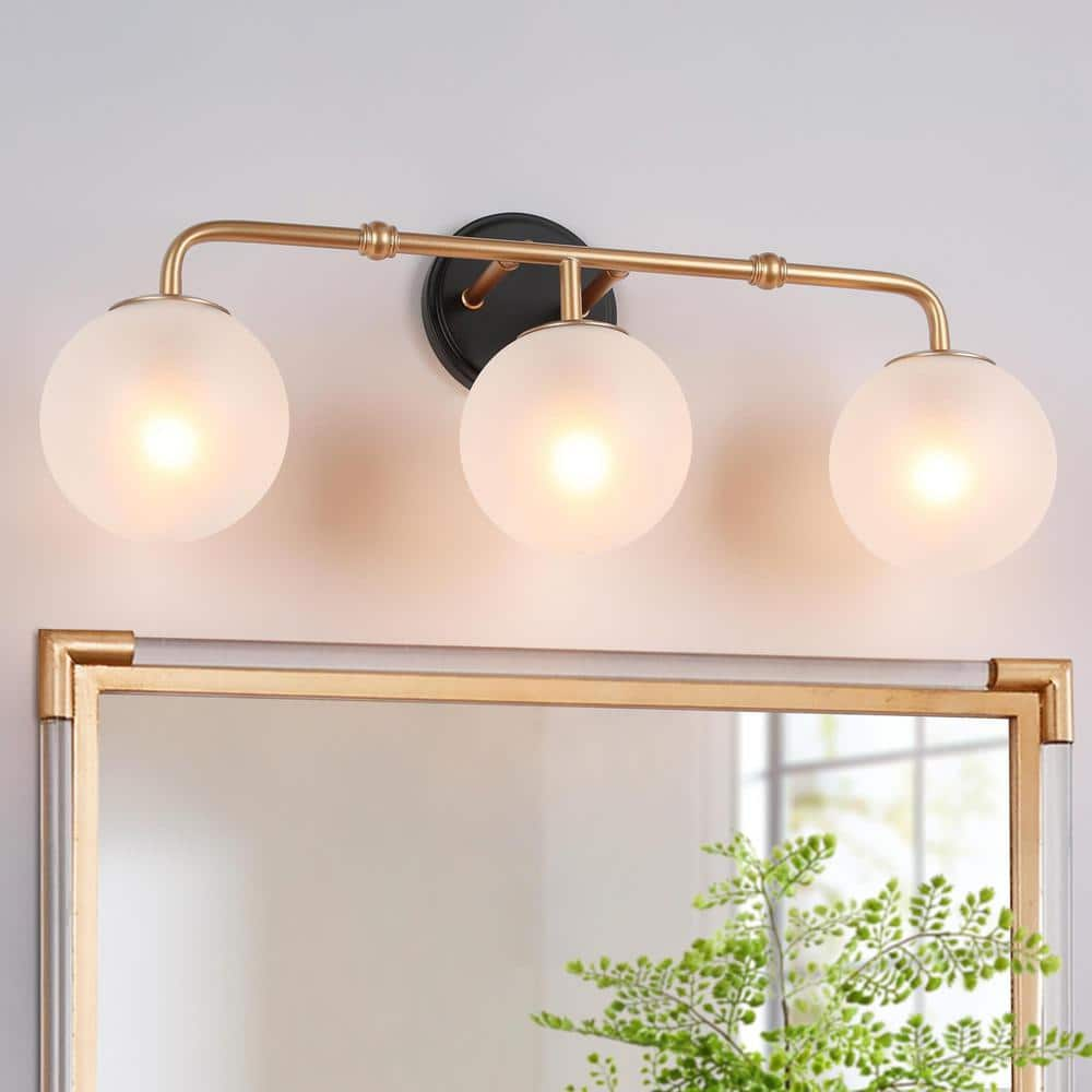 LNC Modern 22 in. 3-Light Vintage Gold Linear Vanity Light with Matte ...