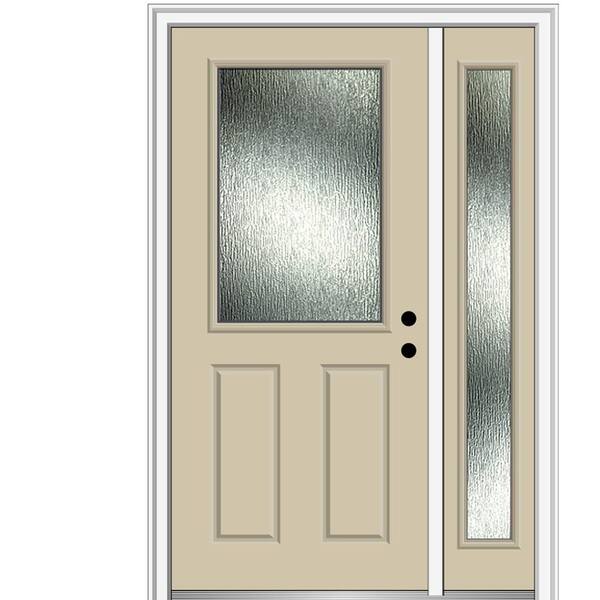 MMI Door 53 in. x 81.75 in. Left-Hand Inswing 1/2 Lite Rain Glass 2-Panel Painted Wicker Prehung Front Door on 4-9/16 in. Frame
