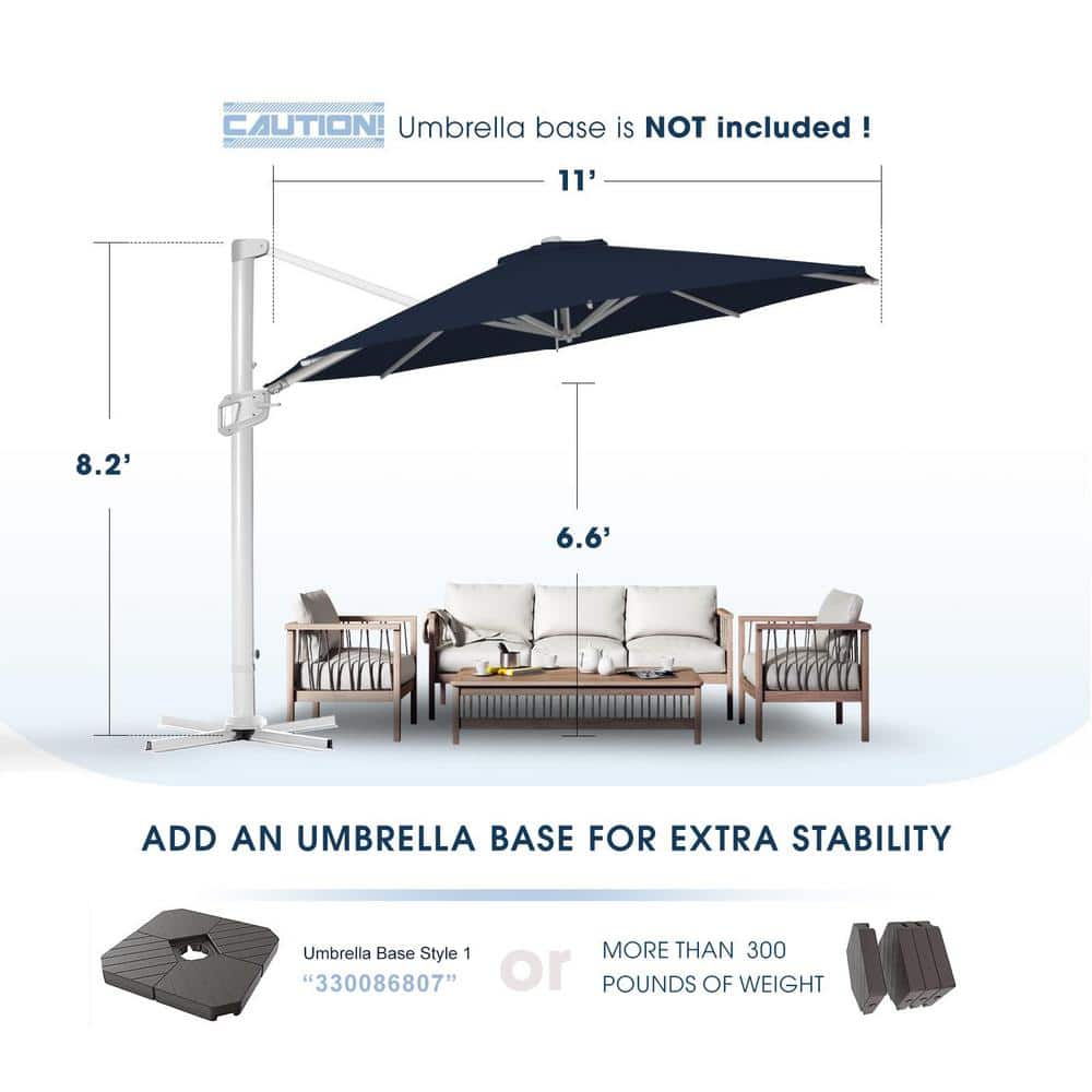 11ft Navy Blue Aluminum Cantilever Patio Umbrella with Crank Lift
