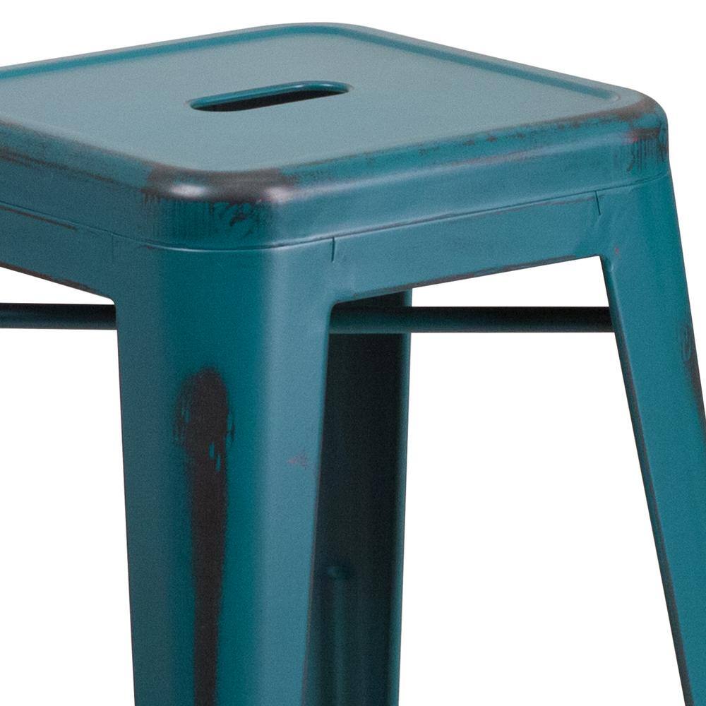 24" Kelly Blue-Teal Stackable Metal Indoor-Outdoor Counter Stool