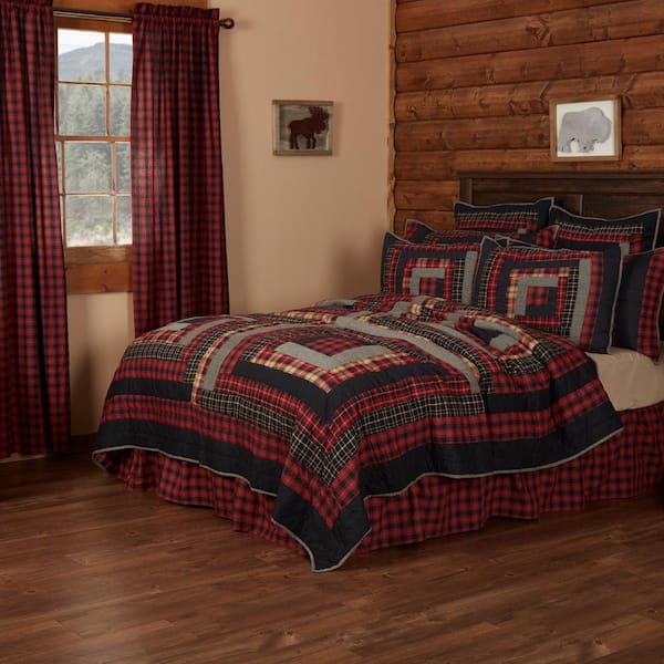 VHC BRANDS Cumberland Red Black Gray Rustic Patchwork Queen Cotton Quilt