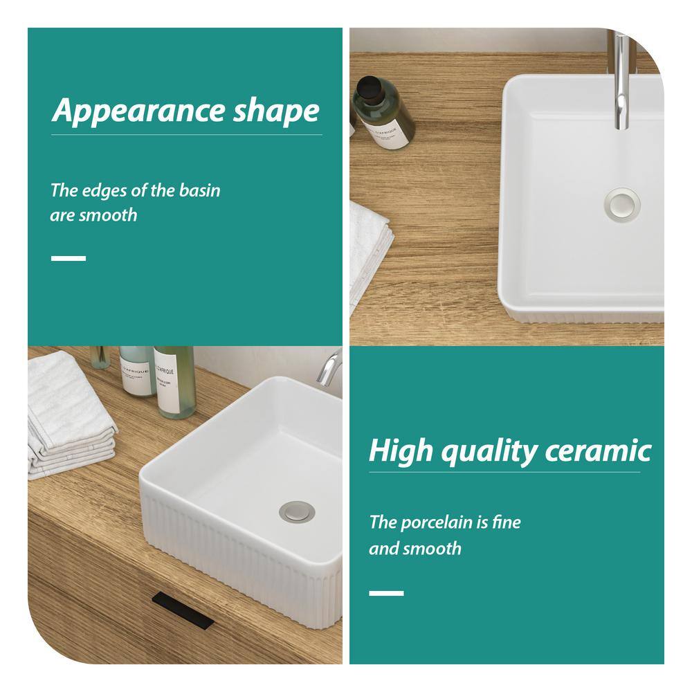 15.69" White Ceramic Square Vessel Bathroom Sink