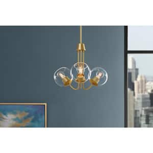 Vista Heights 3-Light Aged Brass Shaded Chandelier With Clear Glass Globes