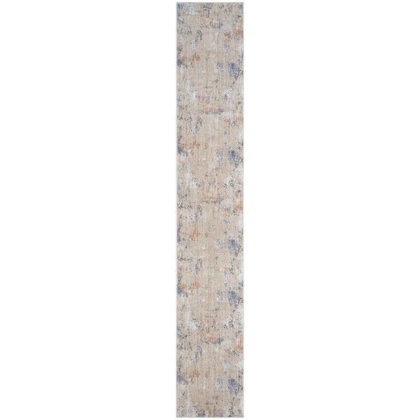 Nourison Modern Abstract Beige Grey 2 ft. x 12 ft. Abstract Contemporary Runner Area Rug