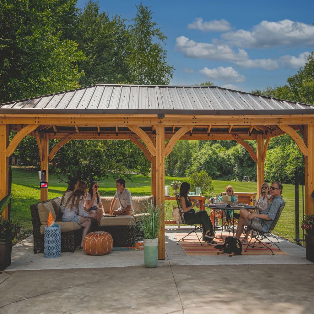 Barrington 20' x 12' Cedar Wood Gazebo with Steel Roof