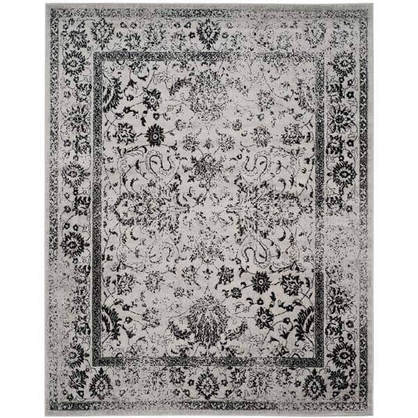 Adirondack Gray/Black 9 ft. x 12 ft. Border Distressed Area Rug