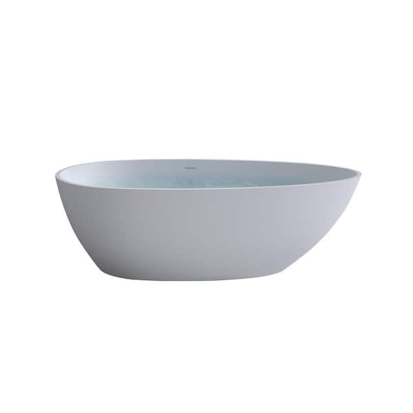 59 in. x 30.7 in. Resin Stone Soaking Bathtub in Matte White Solid Surface Modern Tub with Overflow and Pop-up Drain