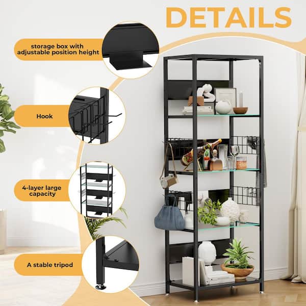 Seafuloy Black 65 in. H 4-Tier RGB Lighted Display Shelf with