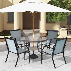 Patio Dining Chairs Large with Breathable Seat, Metal Frame Outdoor Chairs Blue Set of 2