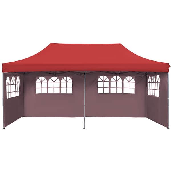 OVASTLKUY 10 ft. x 20 ft. Red Pop Up Patio Canopy Tent with Side Walls and Carrying Bag