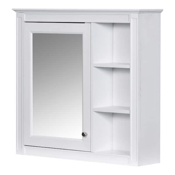 30 in. W x 28 in. H Rectangular MDF Medicine Cabinet with Mirror in White