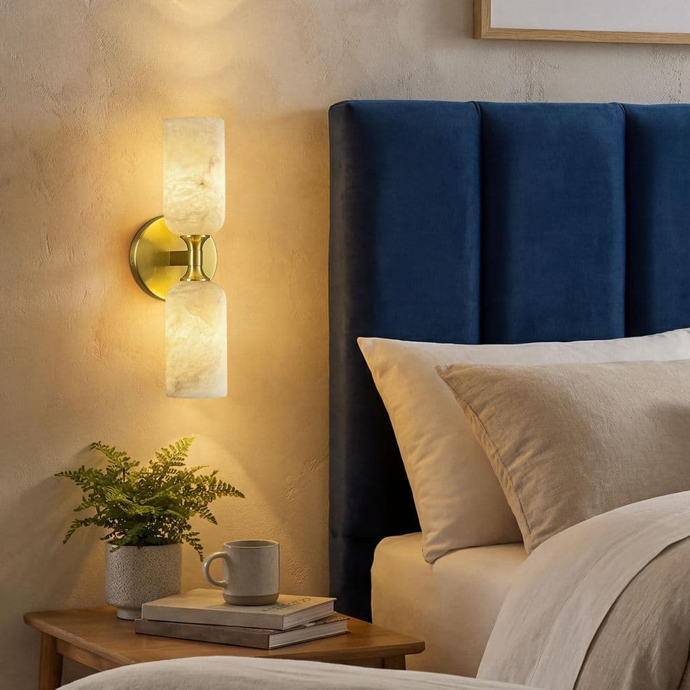 Home Lighting 14 in. 2-Light Modern Gold 1-Pack Alabaster Indoor Wall Sconce for Bathroom Bedroom Hallway price history on PriceWatchPro