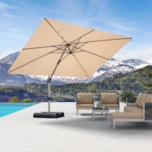 9 ft. x 11 ft. Outdoor Patio Cantilever Umbrella Light Champagne Aluminum Offset 360° Rotation Umbrella in Beige