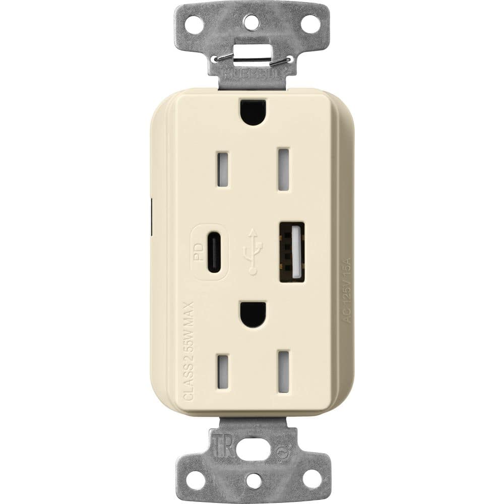 Claro 15 Amp Tamper Resistant USB Type A/C Duplex Receptacle, Decorator Style Outlet Gloss Finish, CAR-15-ACTR-AL, Beige price history on PriceWatchPro