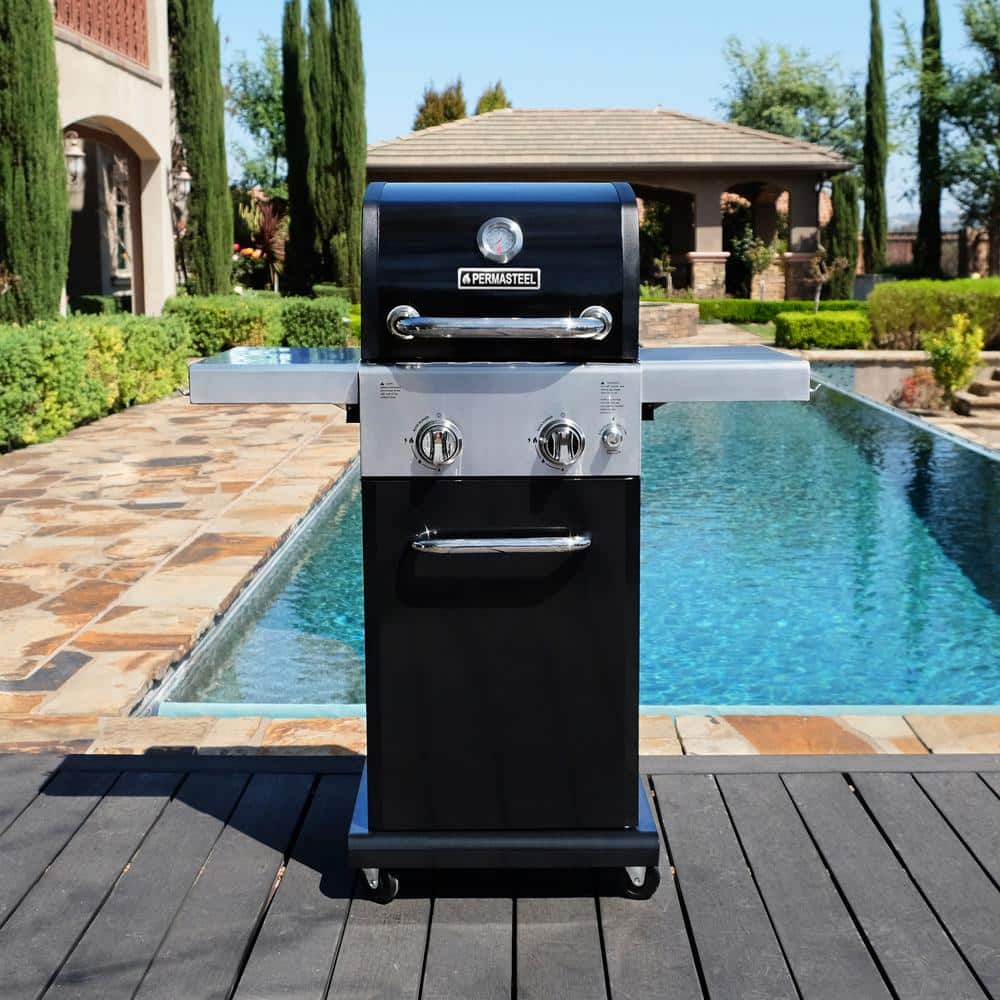 Compact Black Propane Gas Grill with Foldable Side Tables