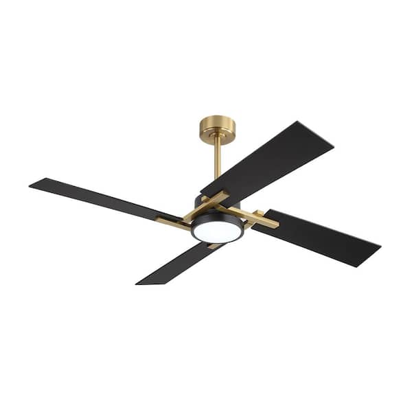 56 in. (4.7 ft.) 4-Blades Indoor Ceiling Fan with Integrated LED and Remote, Gold
