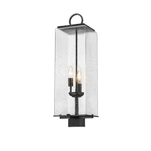 Sana 3-Light Black Aluminum Hardwired Outdoor Weather Resistant Post Light with No Bulbs Included