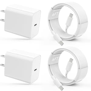Type C Charger Block with 6 ft. L USB Cord Compatible for iPhone 15/15 Plus/15 Pro/15 Pro Max etc. (2-Pack)