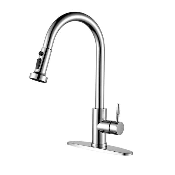 ALEASHA Single Handle Pull Down Sprayer Kitchen Sink Faucet in Chrome