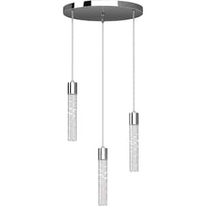 Tristen 3-Light Chrome Indoor Mini Hanging Integrated LED Chandelier with Clear Bubble Acrylic
