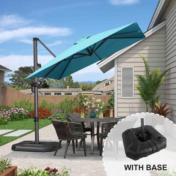 PURPLE LEAF 8 ft. Square Aluminum Outdoor Patio Cantilever Umbrella Offset 360° Rotation Umbrella with Base, Turquoise Blue